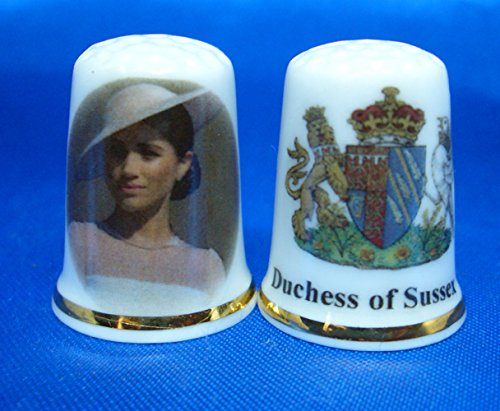Birchcroft Porcelain China Thimble - Duchess of Sussex with Coat of Arms on Reverse - Free Box