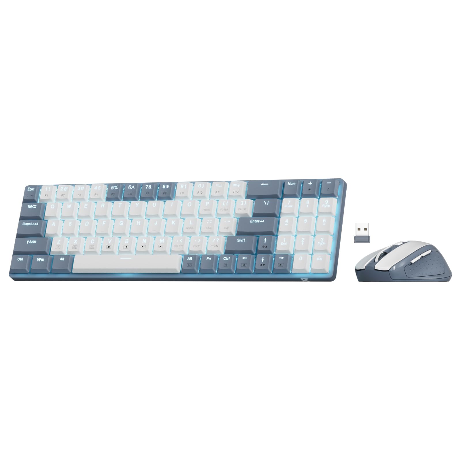 Photo 1 of **MISSING DONGLE** Redragon BS135 Wireless Keyboard and Mouse Combo, 75% 78 Keys 2.4Ghz Wireless Low-Profile Mechanical Keyboard w/Rechargeable Battery, Single Blue Blacklight, 2400 DPI Ergonomic Mouse