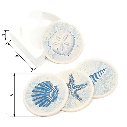 CEDAR HOME Coffee Ceramic Mug Saucers Set Porcelain Stacked Tea Cup With Holder and Plate 6oz., Set of 4, Blue