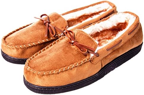 Carebey Men's Winter Comfortable Warm Moccasins Slippers With Anti Slip Rubber Sole Loafers Shoes Yellow Size 12 M