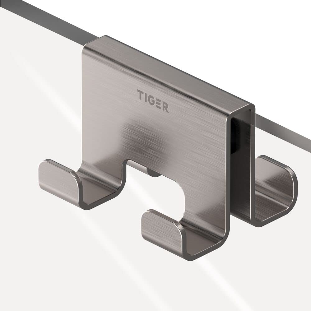 Tiger Caddy Towel Hook for Shower Enclosure 6-8 mm Double, 5,6 x 7 x 5 cm, Brushed Stainless Steel