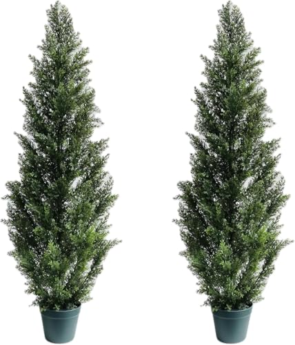 Arcadia Silk Plantation Zwei Bereits getopft 4 'Künstliche Cedar Topiary Outdoor Baum für Innenräume
