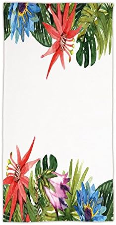 31.49"W x 62.99"L Cotton Microfiber Bath/Hand Towel,Leaf,Exotic Flowers Bamboo Climbing Dayflower Littlebell Coral Creeper Print,Green Red Purple and Blue,Ultra Soft,For Hotel Spa Beach Pool Bath