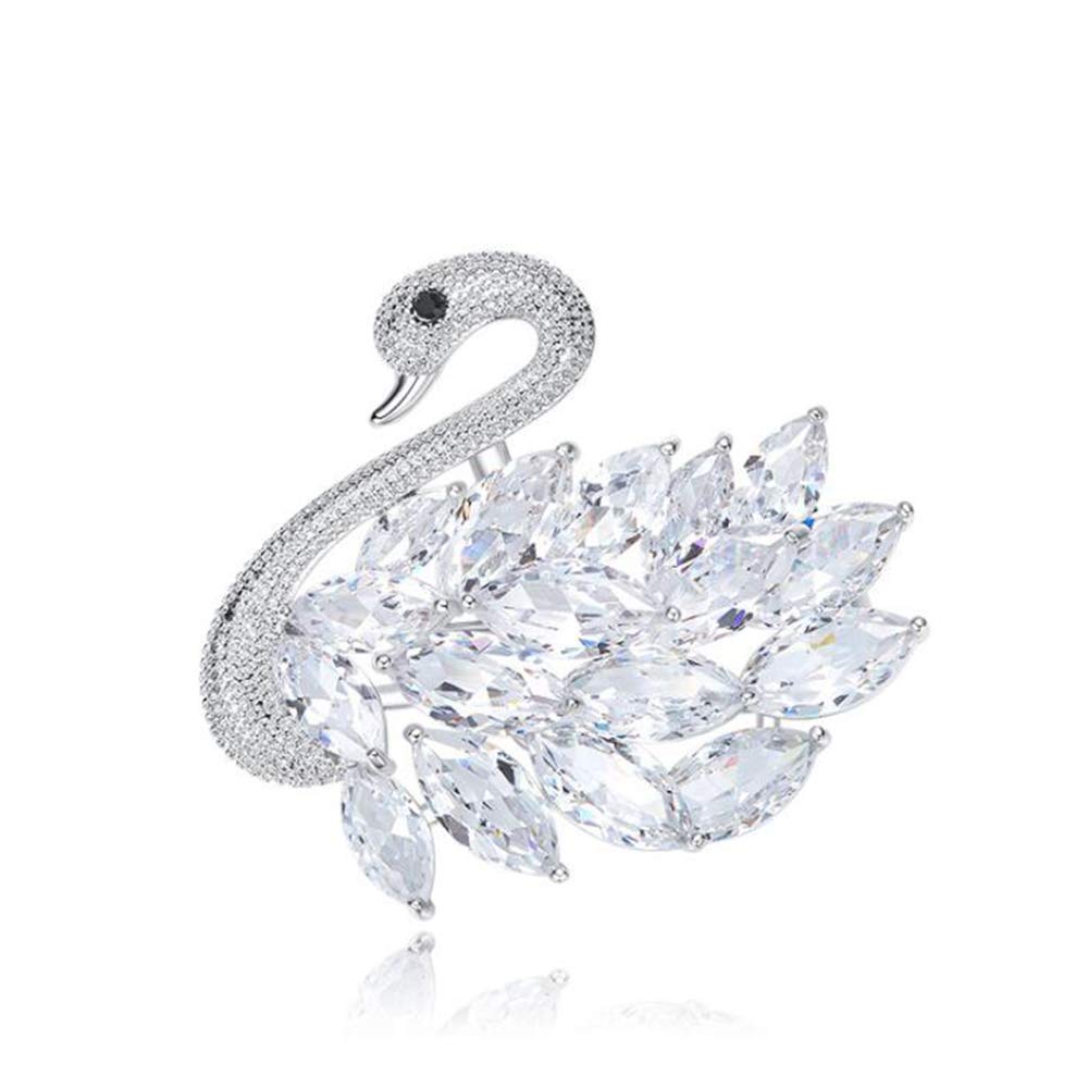 Zolkamery Swan Brooch for Women, Copper & White Gold Plated Brooch with AAA Cubic Zirconia, Zirconia Crystal Brooches, Fashionable Sparkling Badge Pin, Luxury Jewellery for Wedding Party Mothers Wives