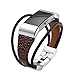 bayite Leather Bands Compatible Fitbit Charge 2, Leather Band Metal Clasp Smartwatch Replacement Accessory Bracelet, Brown Small