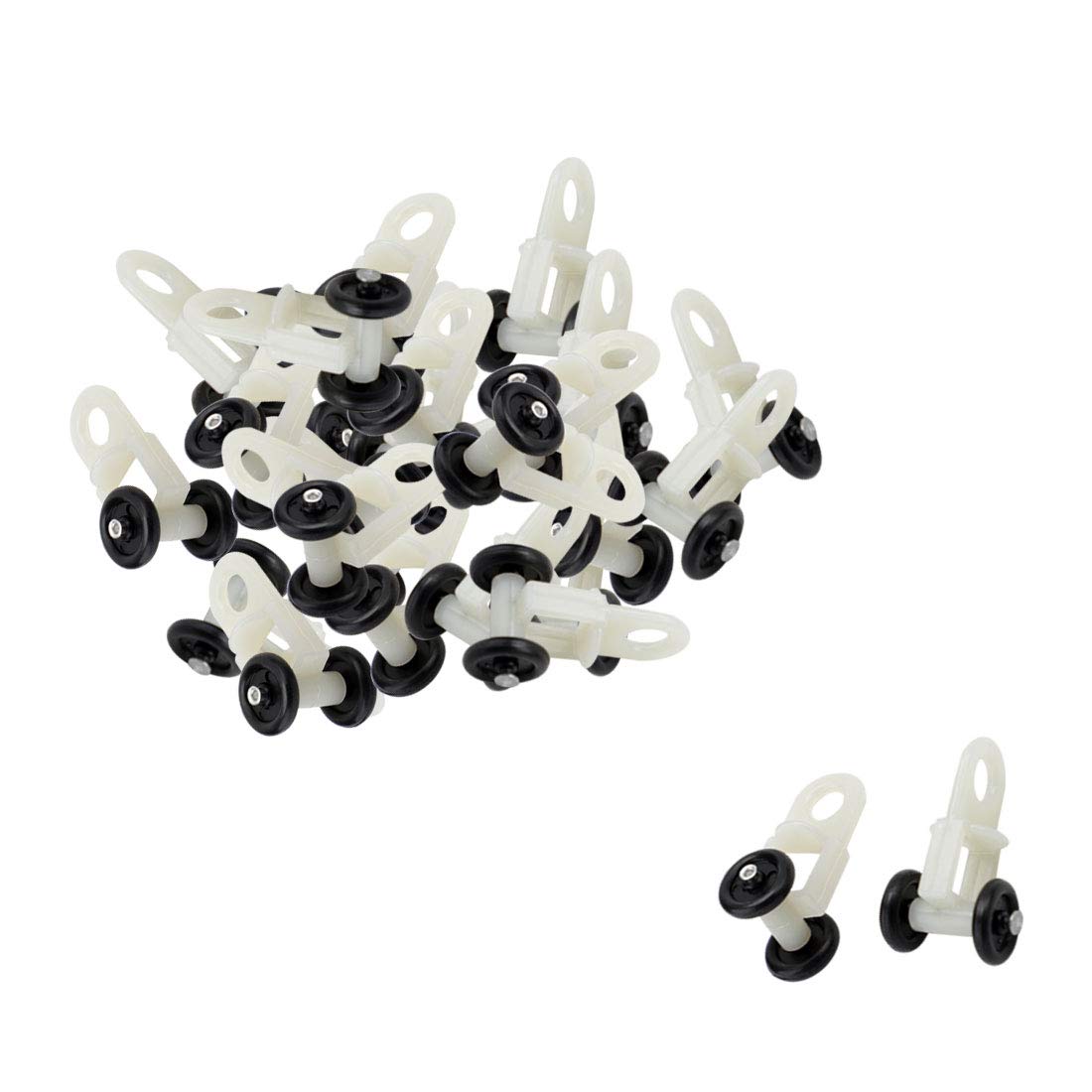 Sourcingmap 20 Pcs Black Wheels White Plastic Installation Curtain Track Rollers