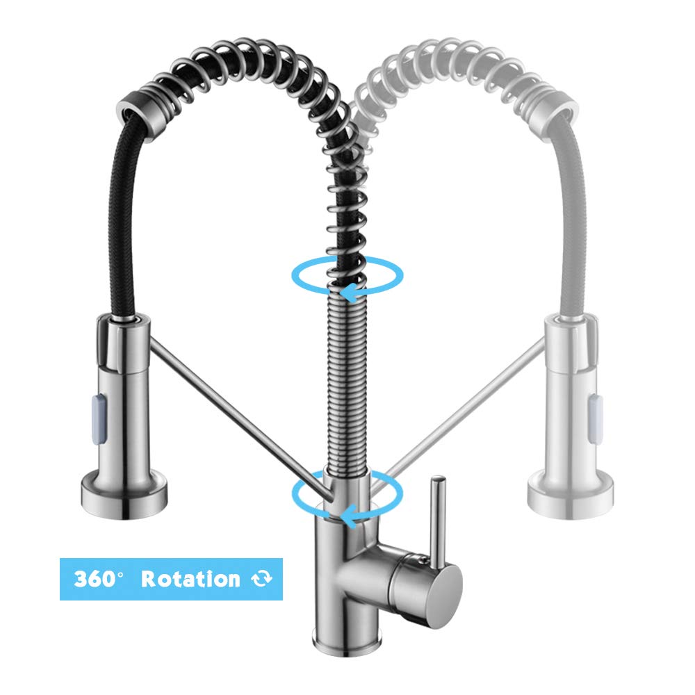 Gricol Kitchen Faucets with Pull Down Sprayer,Single Handle High Arc Solid Brass Spring Commericial Brushed Nickel Sink Faucets