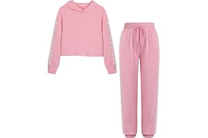 DAXIANG Girls Fashion Clothes Set Kids 2 Piece Outfits Crop Hoodies Sweatshirts and Drawstring Sweatpants Size 7-14 Years
