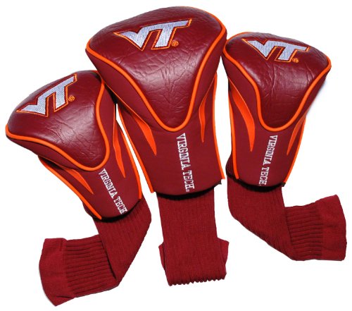 Team Golf NCAA Virginia Tech Hokies Contour Golf Club Headcovers (3 Count), Numbered 1, 3, & X, Fits Oversized Drivers, Utility, Rescue & Fairway Clubs, Velour lined for Extra Club Protection