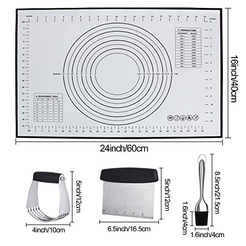 Tonsiki 4 Pieces Stainless Steel Pastry Cutter Set, Including Pastry Blender, Dough Scraper, Pastry Brush, Silicone Baking Mat for Kitchen Baking Tools