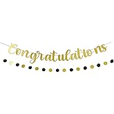Gold Congratulations Banner – Pre-Strung Glitter Graduation Decorations for Party, Promotion, Wedding, Retirement, or Work Celebration – Reusable Congrats Sign for Backdrop or Fireplace