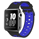 Band for Apple Watch 42mm, Alritz Silicone Sport Straps Replacement Wristband Bracelet for Apple Watch Series 3/Series 2/Series 1/Nike+, Free Protective Case Included (Black Blue)