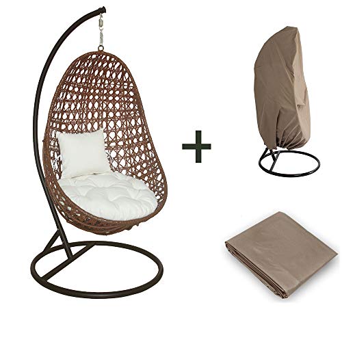 HOME DELUXE - Hängesessel Nido - Braun, Höhe 200 cm - inkl. Regenabdeckung, Gestell, Sitz- und Rückenkissen I Polyrattan… – Bild 3
