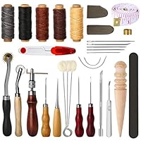 Electop 31 Pcs Leather Sewing Tools DIY Leather Craft Tools Hand Stitching Tool Set with Groover Awl Waxed Thread Thimble Kit