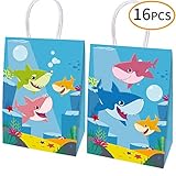 Yizeda 16 Packs Happy Shark Family Party Bags,Treat,Candy and Goodie Bags,Shark Gift Bags Party Supplies for Kids Cute Shark Themed Party, Birthday Decoration Gift Bags