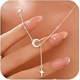 KIFUTENG Dainty Crescent Moon Star Necklace for Women 925 Sterling Silver Y Shape Drop Lariat Necklace Trendy Pendant Choker Necklace Jewelry Birthday Ramadan Valentines Jewelry Gifts Gifts