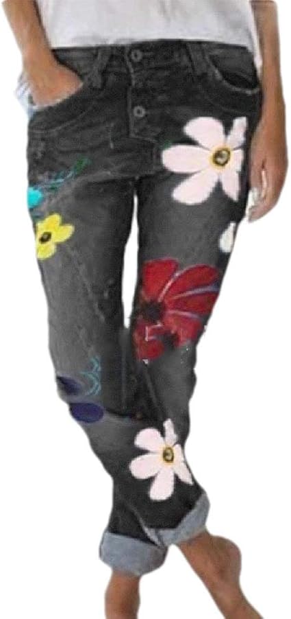womens floral jeans