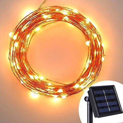 FLEEMY Patio LED String Lights Solar Powered with Light Control System IP65 Waterproof for Chirstmas Trees and Home Party Decoration , 2 Modes Always on &amp; Flashing ,100 LEDs Warm White