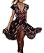 R.Vivimos Women's Summer Vintage Floral Print Deep V Neck High Low Long Dresses (2XL,Black)