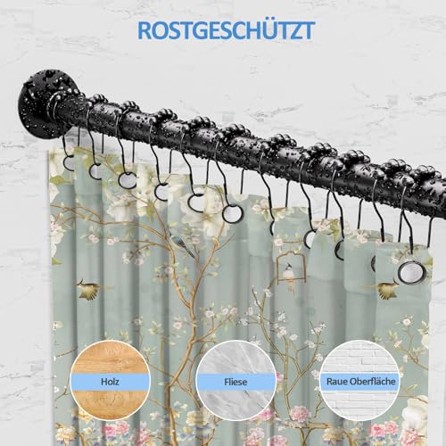 Shower Curtain Rail U Shape/L Shape, [60-92] × [78-196] × [60-92] cm Adjustable Shower Rail Corner with 12 Curtain Rings & Ceiling Support for Bathtub/Bathroom, Drilling Assembly Required, Black