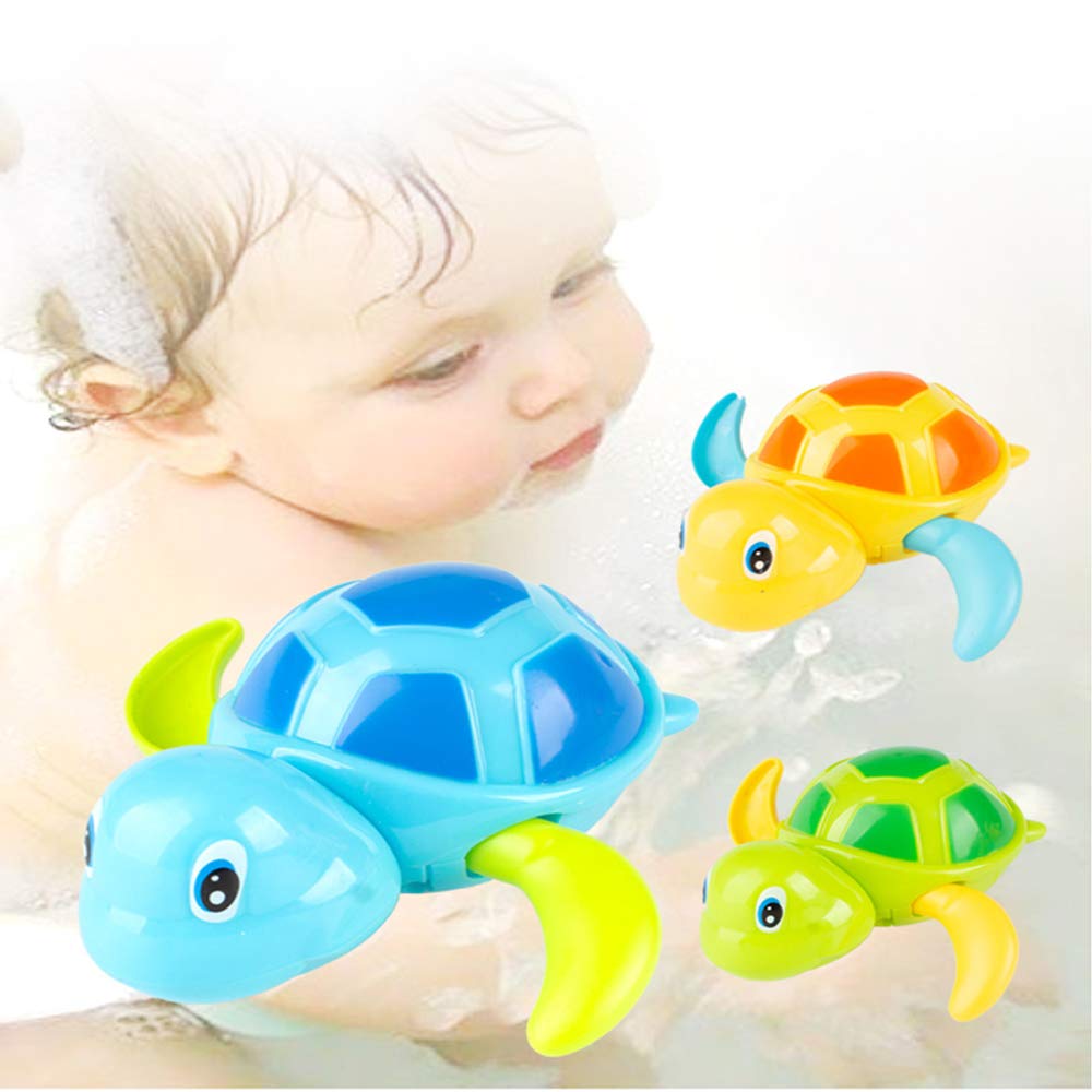 NIWWIN Classic Toddler Bath Toys, Wind up Water Turtles - Set of 3, Swimming Pool & Bathroom Float Toys, Non-Toxic ABS Plastic, Multicolor (Green, Blue, Orange)