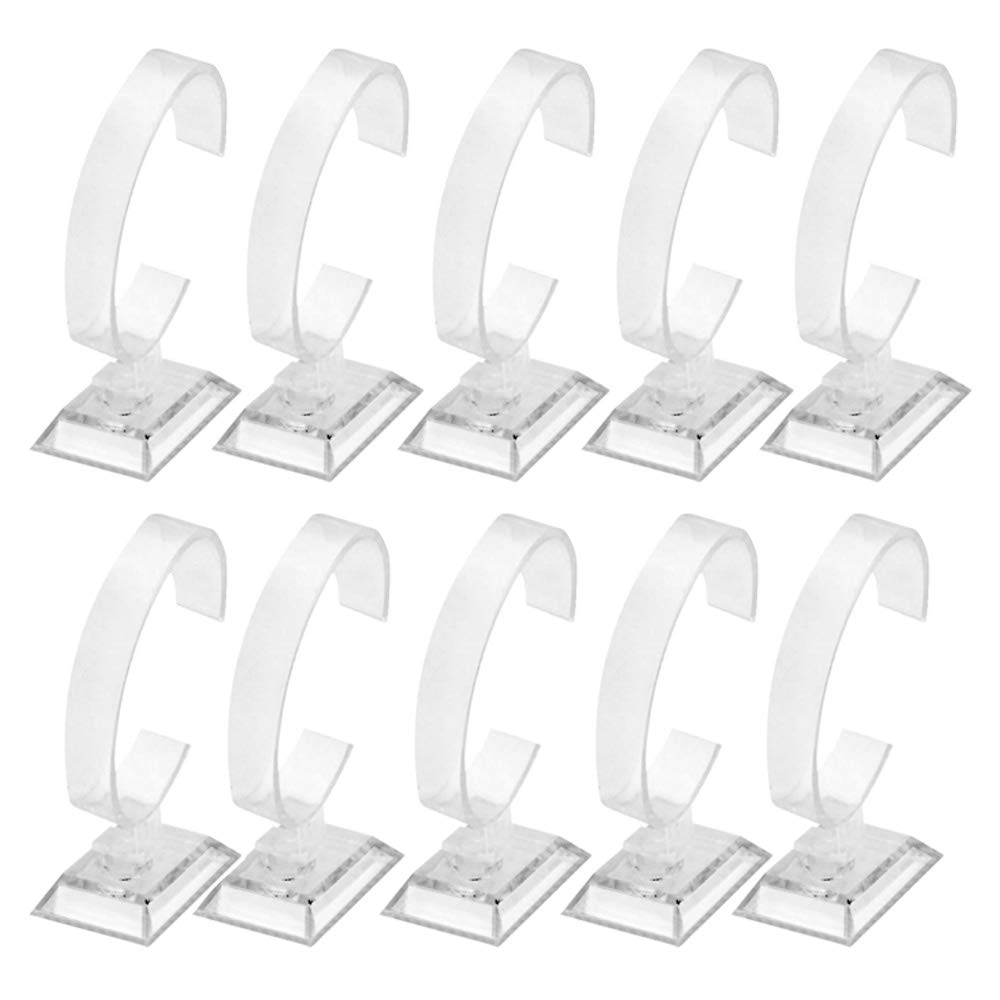 N / A Clear Plastic Watch Display Stand Holder, 10 PCS Practical Fashion C-Type Clear Watch Rack Holder Showcase Watch Jewelry Bangle Bracelet Display Stands Rack for Home or Store Usage