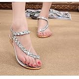 Hemlock Women Girl Rhinestone Sandals Roman Shoes Flat Sandals (US:8, SIlver)