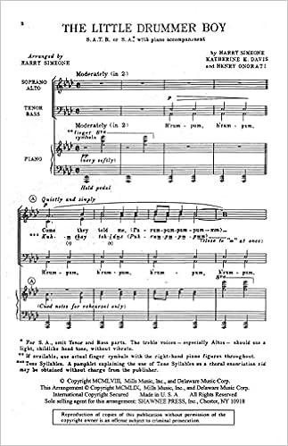 The Little Drummer Boy Satb Chorus Sheet Music Amazon Com Books