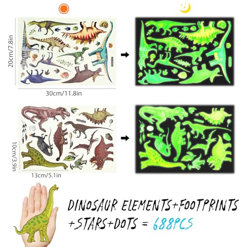 SNAIL GARDEN 668 Pcs Glow in The Dark Dinosaur Wall Stickers