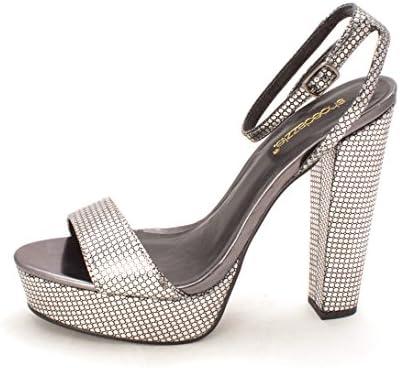 Shoedazzle Womens Lizzeth Open Toe Ankle Strap Platform Pumps, Silver, Size 9.0