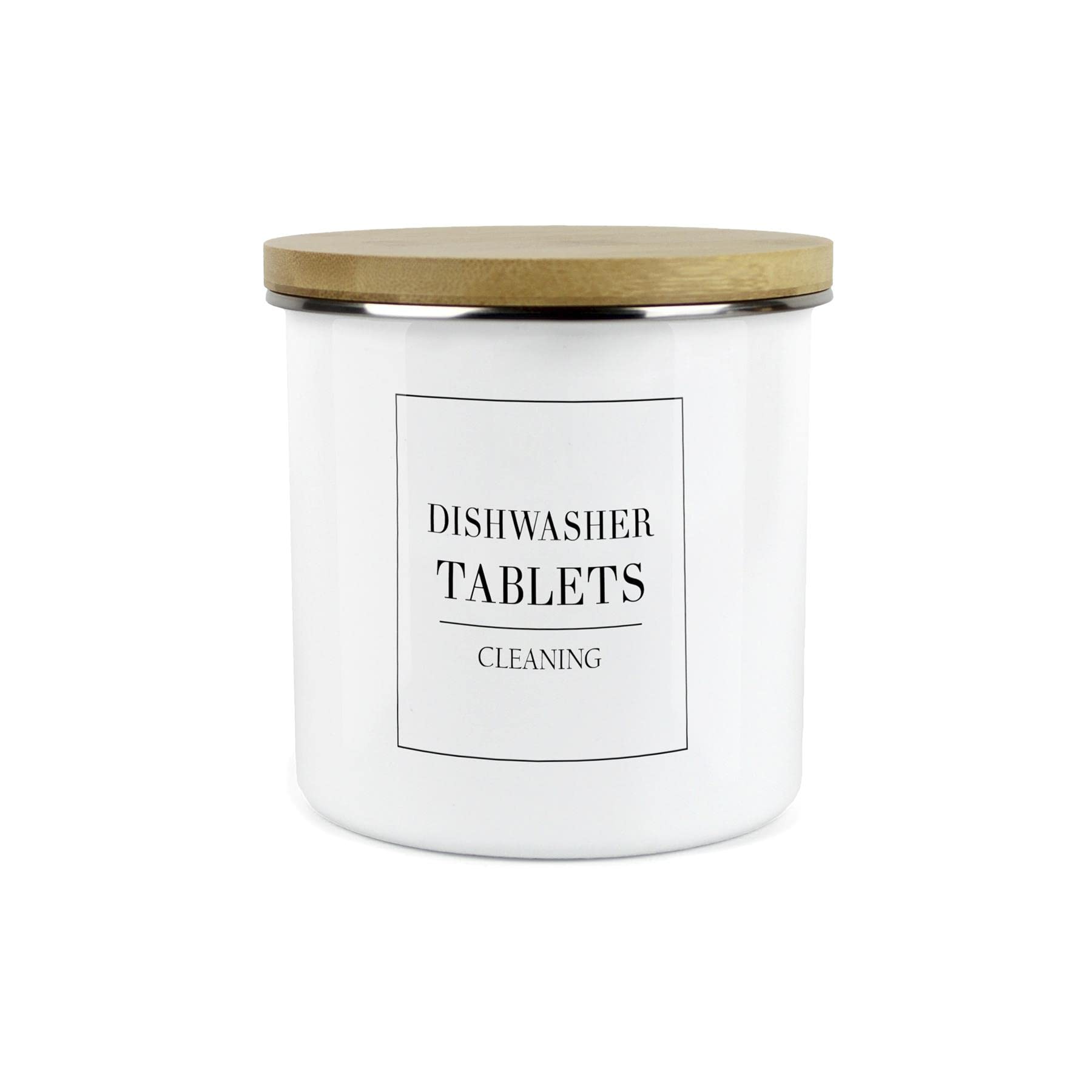 Purely Home Minimalist Range Dishwasher Tablets Storage Canister - White Metal Enamel Kitchen And Bathroom Storage Container