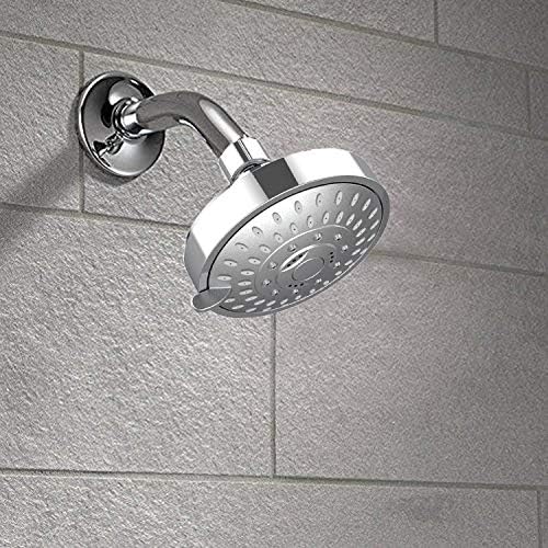 Sieyes 4 Inch High Pressure Shower Head, Adjustable 5 Functions Fixed Shower Head with Extension Angled Shower Arm and Shower Water Filter- Silver