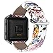 YOUKEX Compatible with Fitbit Blaze Bands, Floral Printed Leather Wristband with Black Stainless Steel Frame for Fitbit Blaze Smartwatch Women Men