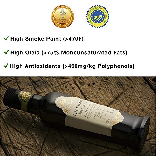 Entimio Distinto | Medium Olive Oil Extra Virgin IGP Toscano | 2018 Harvest Italian Olive Oil from Italy, Tuscany, 2019 Gold Award | First Cold Pressed, Rich in Antioxidants | 16.9 (2 x 8.5) fl oz