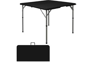 HAISIWLKJ 34" Square Folding Table,Multi-Functional Portable Folding Card Table with Carrying Handle for Indoor Outdoor Camping,Picnic, Office, Party Use, HDPE Plastic Tabletop with Metal Frame(Black)