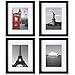 ONE WALL Tempered Glass 8x10 Picture Frame Set of 4 with Mats for 5x7, 4x6 Photo, Black Wood Frame for Wall and Tabletop - Mounting Hardware Included