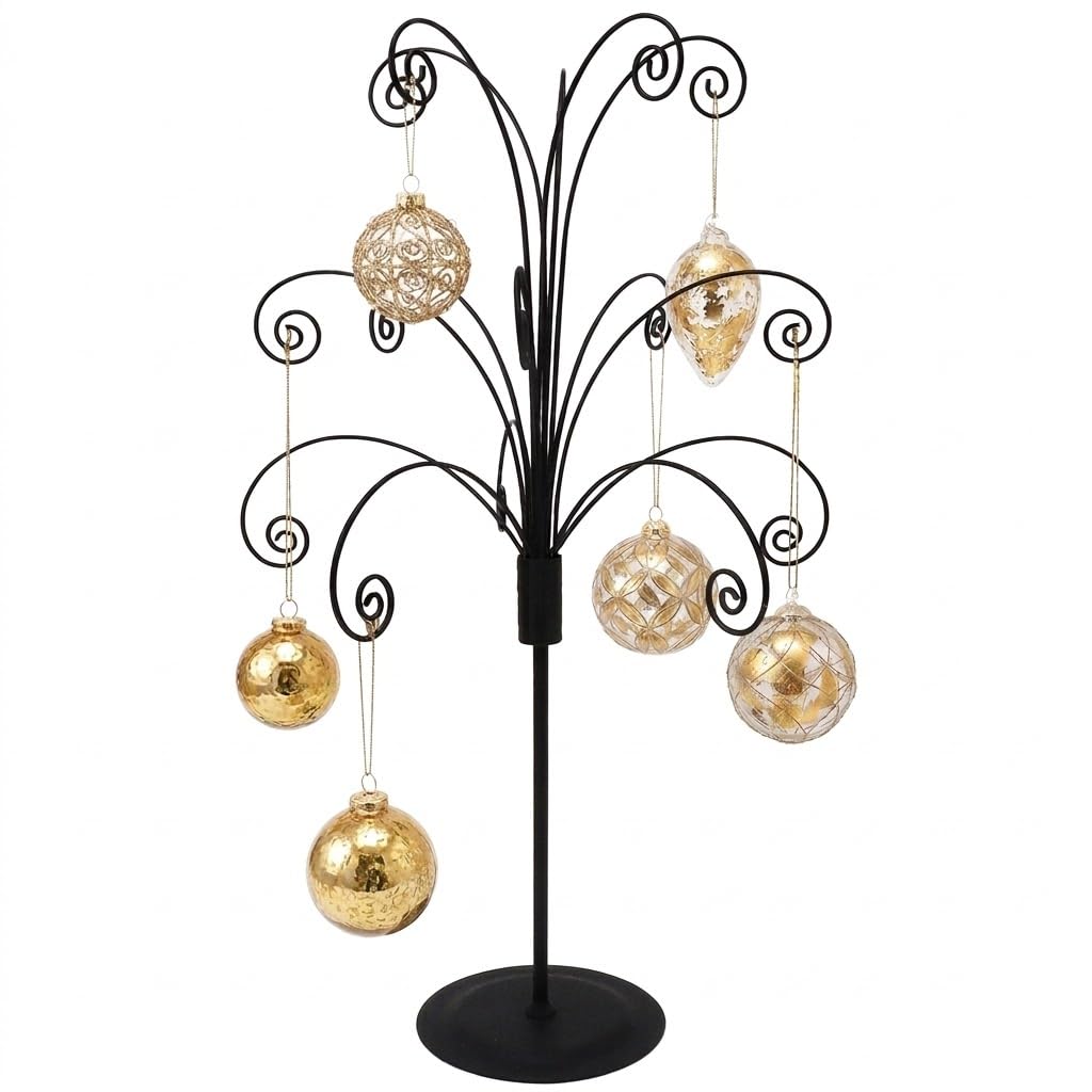 HOHIYA 20 Inch Ornament Tree Display Stand Holder Hanger Wire Hook Hanging Metal for Halloween Christmas Swarovski Crystal Glass Ball Bauble Decorations Gift Craft Black