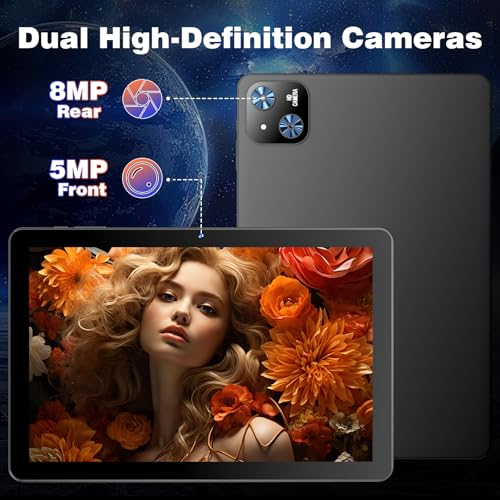 10 Inch Android Tablet, Android 15 with 18GB RAM + 128GB ROM (1TB Expandable), Octa-Core, 1280x800 IPS HD Touchscreen, 5MP+8MP Dual Camera, 6000mAh, Tablet with Face Unlock, Gaming, Widevine L1