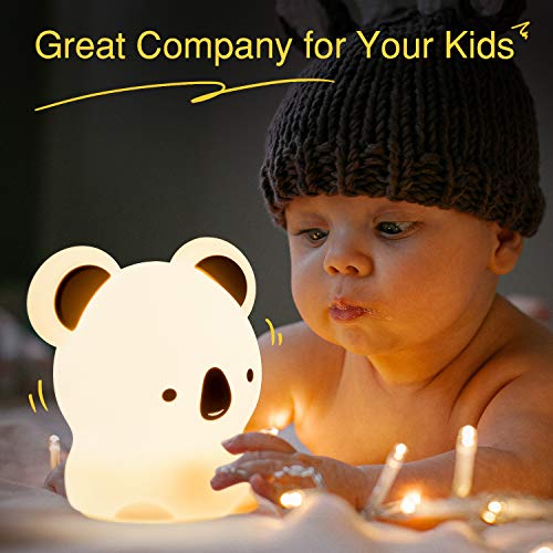 Kids Night Light, Cute Koala Gifts, Koala Bear Silicone Battery Powered Girls Toddler Baby Teen Children Night Lamp for Bedroom, Nursery Portable Soft Squishy Color Changing Animal Koala Nightlight