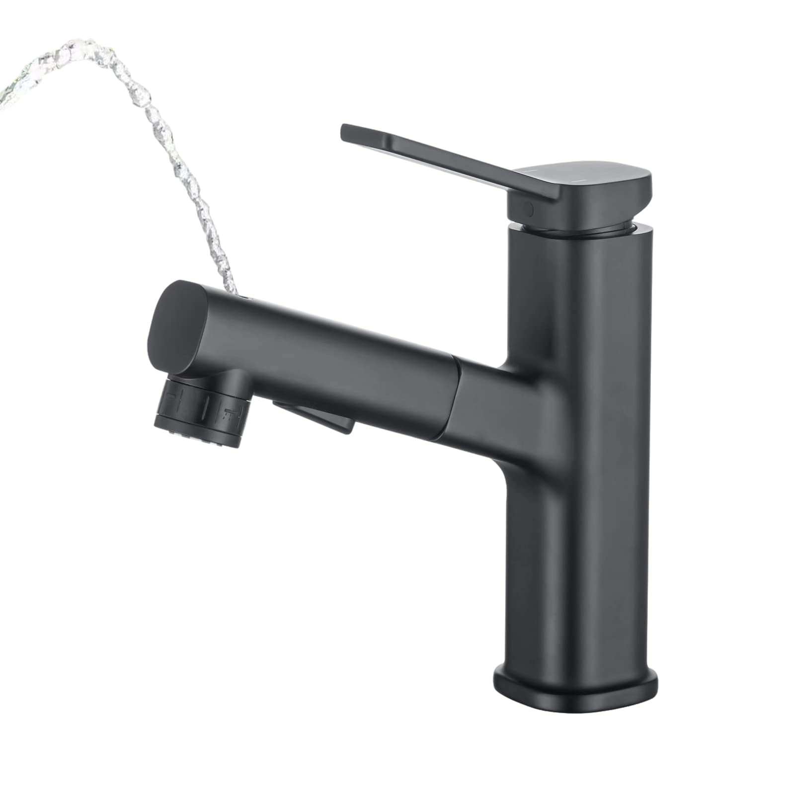 Photo 1 of Bathroom Faucets with Pull Down Sprayer Single Handle Pull Out Bathroom Faucet Black Bathroom Sink Faucet Stainless Steel Bathroom Faucets Suitable for Hot and Cold Water