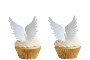 GEORLD 24pairs Wafer Angel Wings Wafer Cupcake Toppers Wing Cake Decoration For Anniversary, Birthday Party & Wedding