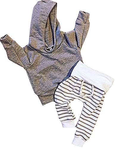 Gavol Toddler Baby Boy Outfits Long Sleeve Hoodie Sweatshirt Stripe Pant Set Clothes Set For Fall Winter