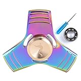 Syourself Titanium Alloy Tri-Spinner Hand Fidget Toy, +1 Replacement Hybrid Ceramic Bearing- 5-7 mins High Speed & Quiet Spin EDC Focus Toy for Stress Relieve Anxiety Adult Children(Square Rainbow)