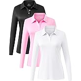 Star Vibe Long Sleeve Polo Shirts for Women Moisture Wicking Golf Shirt Quick Dry UPF 50+ Sun Tennis Athletic Tops 3 Pack