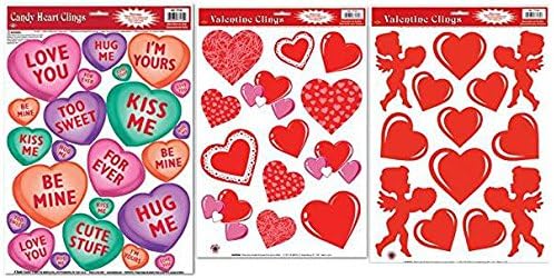 Valentines Day Window Clings, Bundle of 3
