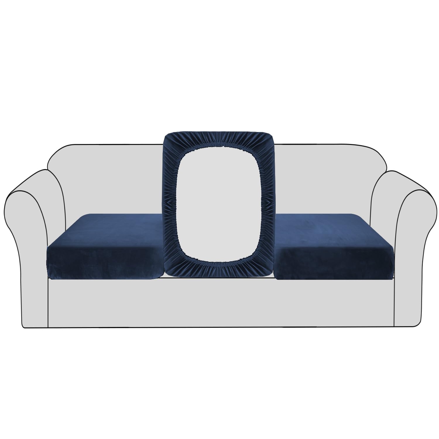 BellaHills Velvet Stretch Sofa Seat Cushion Covers Modular Cushion Covers Furniture Protector Sofa Seat Cover with Elastic Bottom (3 Pieces, Navy)