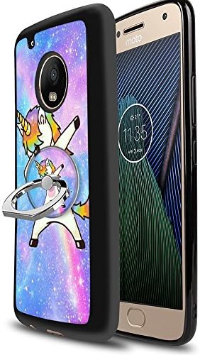 MOTO G5 Plus Case with Ring Holder Stand Space Galaxy Nebula Unicorn, YC Hongda Series - Ultra Slim Luxury Case Cover With 360 Rotating Ring Grip/Stand Holder/Kickstand For MOTO G5 Plus, black