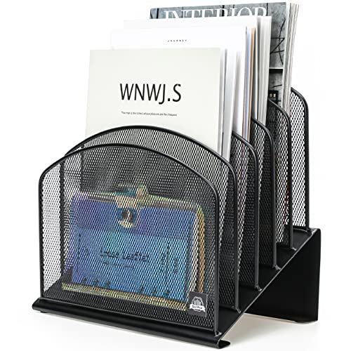 Delifox Inclined Desk File Organizer, 5-Section Vertical File Holder,Black