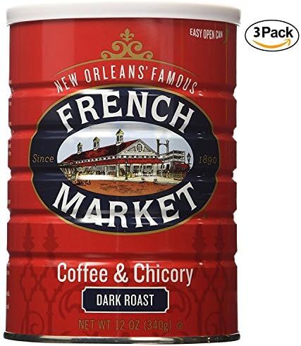 French Market Coffee and Chicory, Dark Roast, 12oz cans (3 Pack)