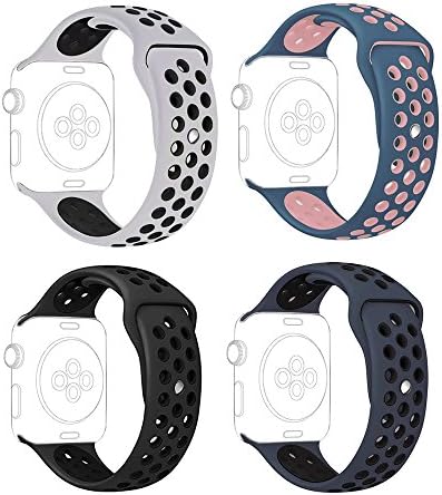 Isenxi Watch Band, 4 Pack Soft Silicone Sport Style Replacement Strap for iwatch Series 1 Series 2 (42mm-small-NK04)
